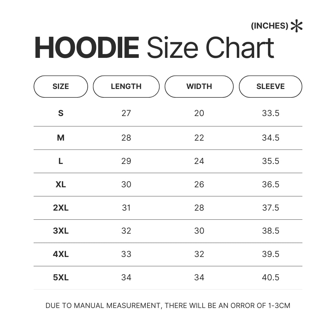 Hoodie Size Chart - Ergo Proxy Merch