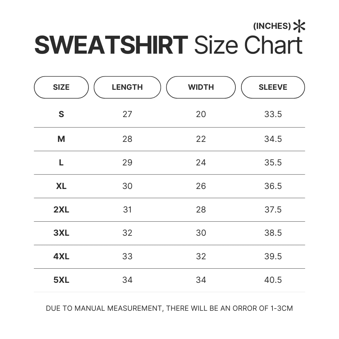 Sweatshirt Size Chart - Ergo Proxy Merch