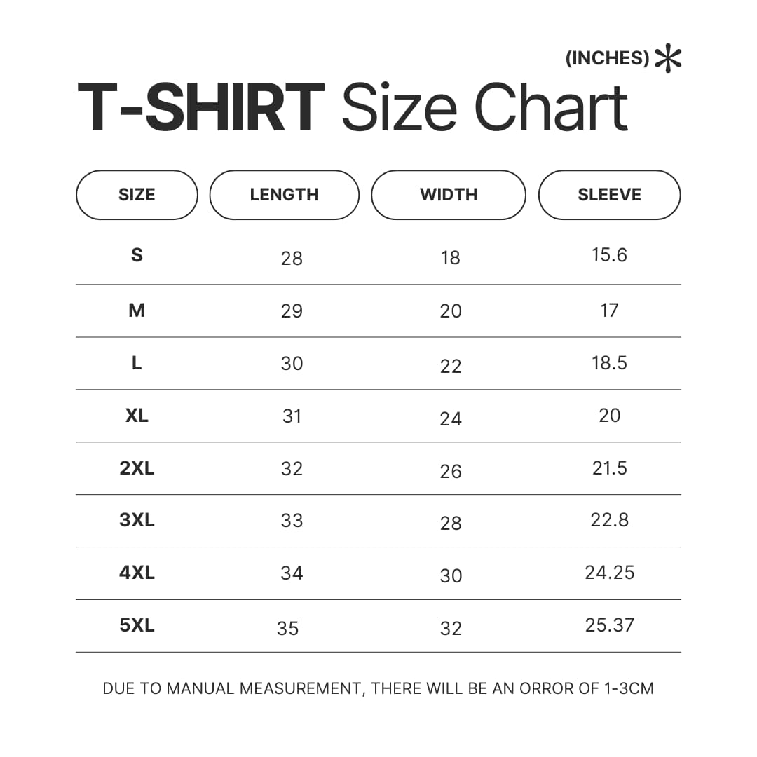 T shirt Size Chart - Ergo Proxy Merch
