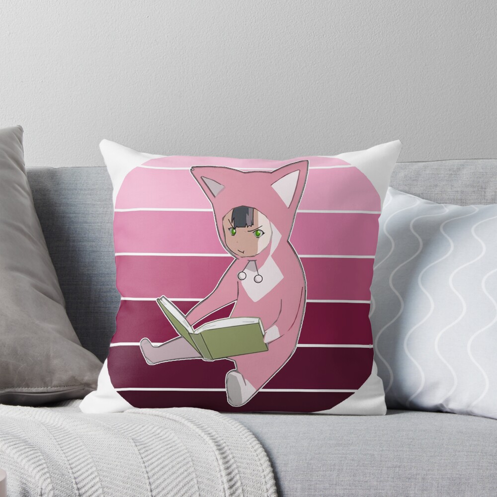 Monochrome Rainbow Pino From Ergo Proxy Pino Reading A Book Throw Pillow